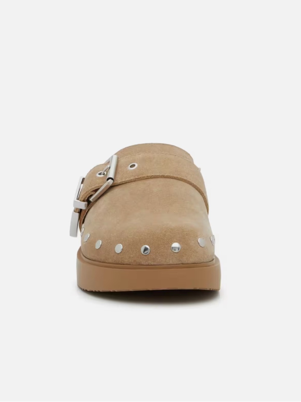 Steve Madden Tan Suede Studded Buckle Clog Mule - Picture 2 of 9